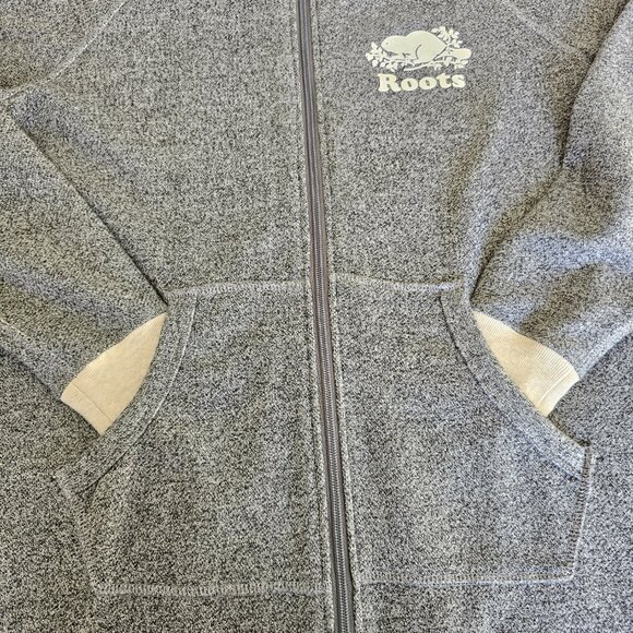Roots Women’s Cabin Onesie Grey Oat Pepper Size M Zip Front Hooded Jumpsuit Cozy - Picture 11 of 16